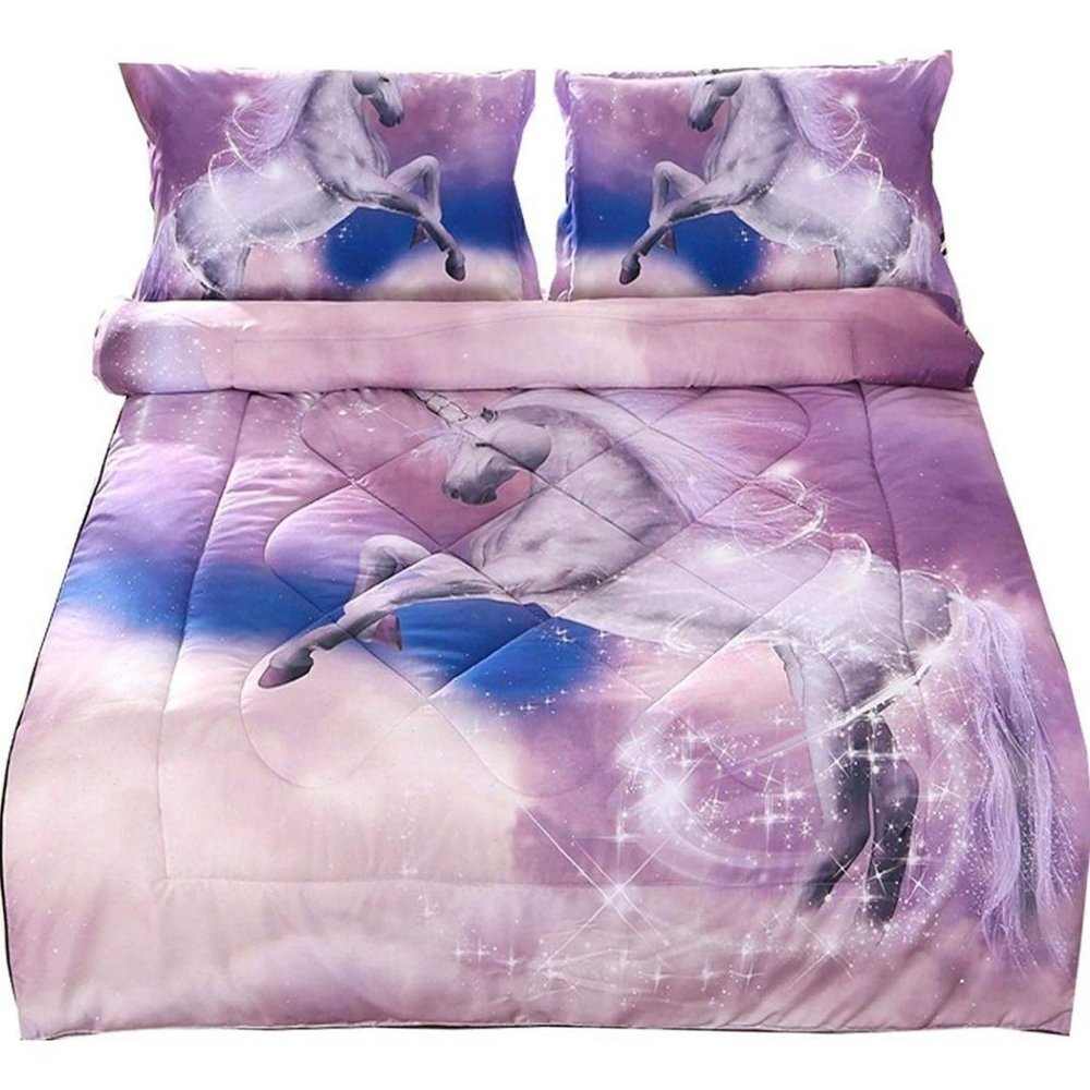 Blue Galaxy/Pink Unicorn Comforter Set